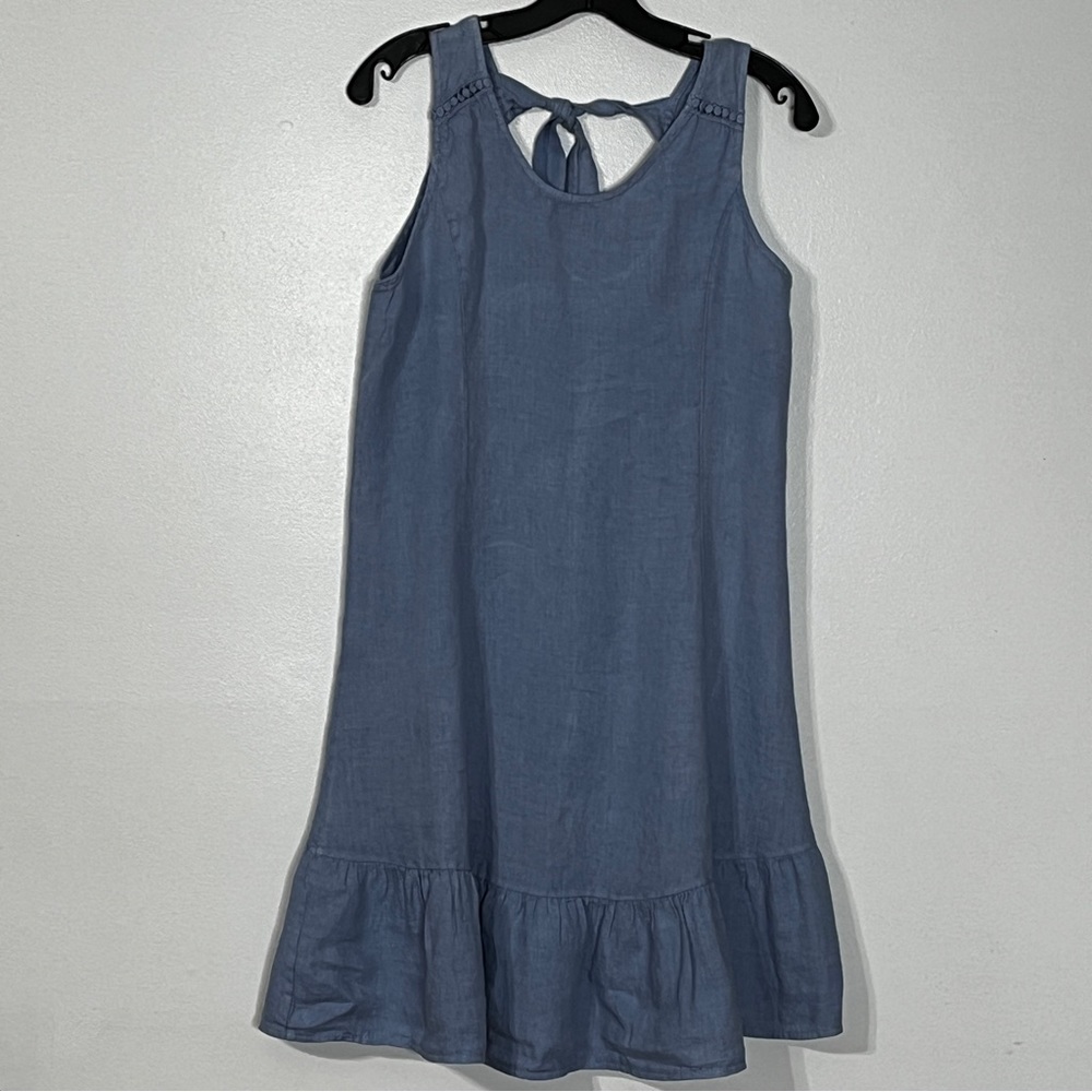 Terzo Millennio Blue Linen Tie Neck Dress